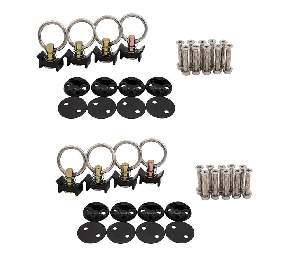 44 Pcs Black L-Track Tie Down Kit w/ 2" Round Anchor Point for Truck & Trailer