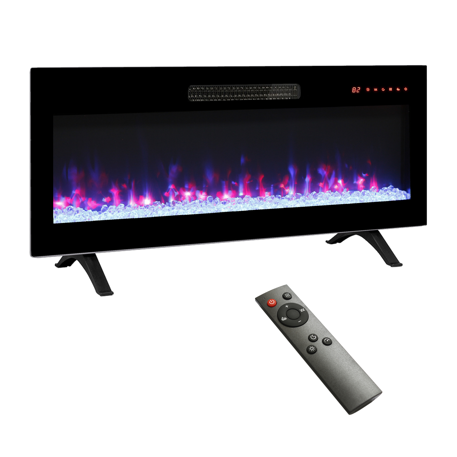 Recessed Tempered Glass Electric Fireplace W/ Emberbed LED Heater,Remote Flame