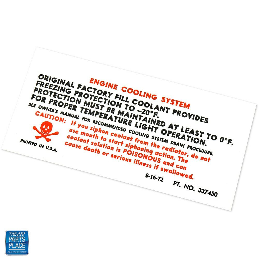 1973 Firebird Trans Am Caution Cooling Decal (DT0057) - EA