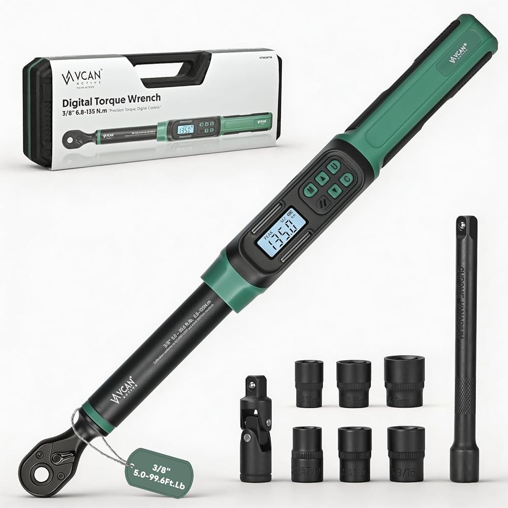 VCAN ACTIVE 17 Inch Digital Torque Wrench 3-8 Drive 5-100 Ft Lb LED Buzzer NEW