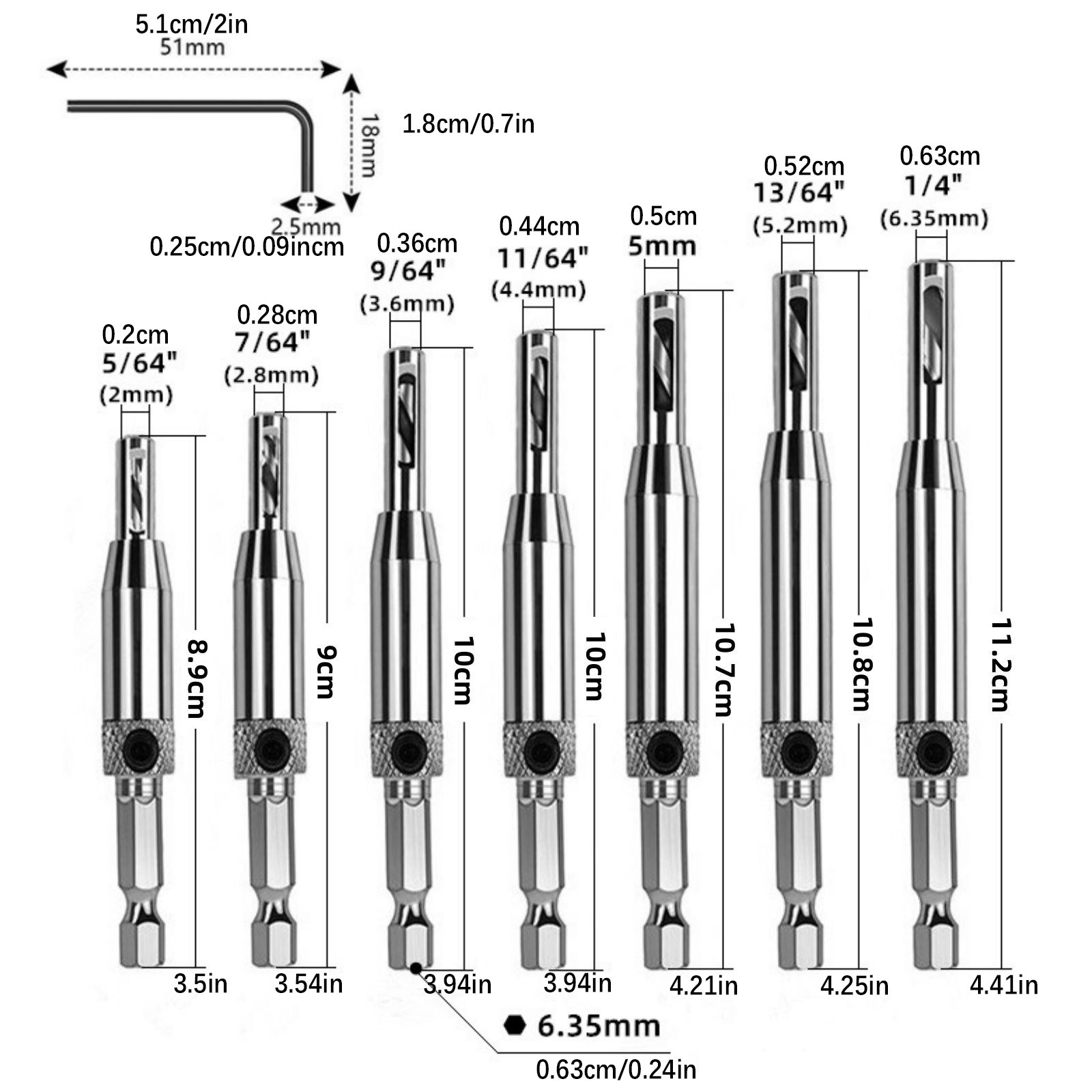 1/4in Hex Self Centering Hinge Hardware Drill Bit Set With Unique Design
