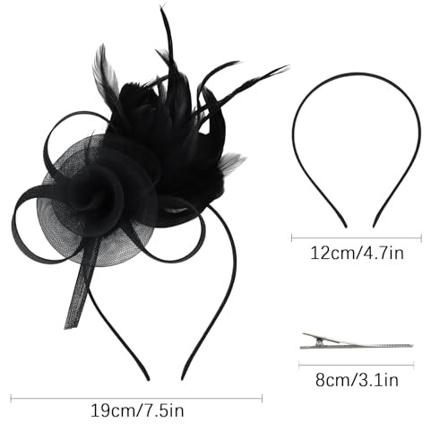 Fascinators Hats with Feather for Women 2026 Derby Hats Small Tea Party Black