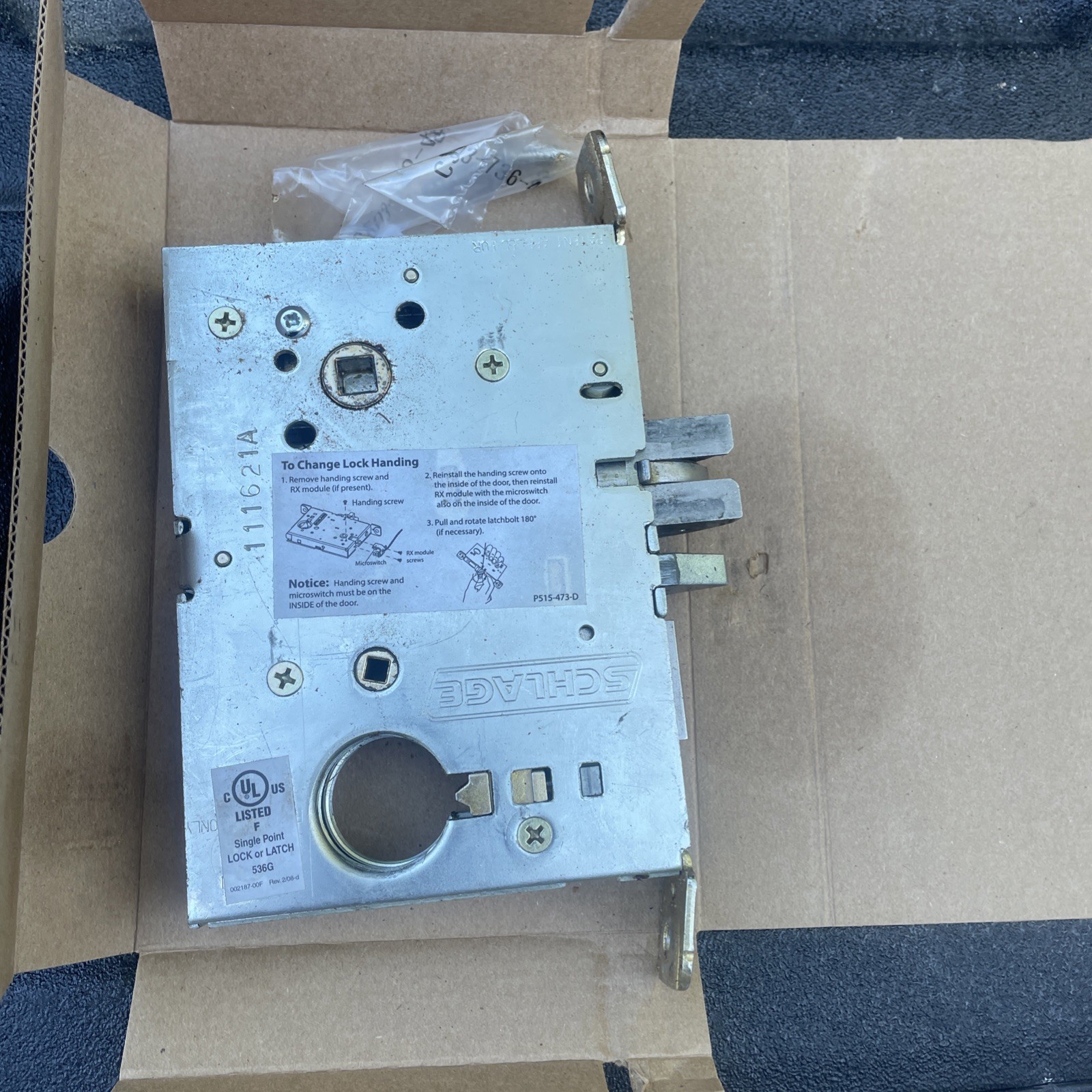 Schlage L9480BLB LLL Right-Hand Storeroom Mortise Lock