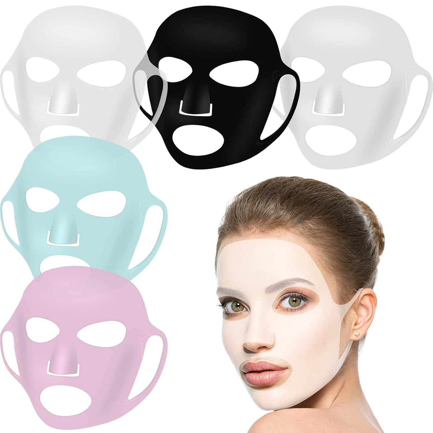 5 Pieces Reusable Facial Mask Cover Silicone Skin Mask Moisturizing Face Wrap