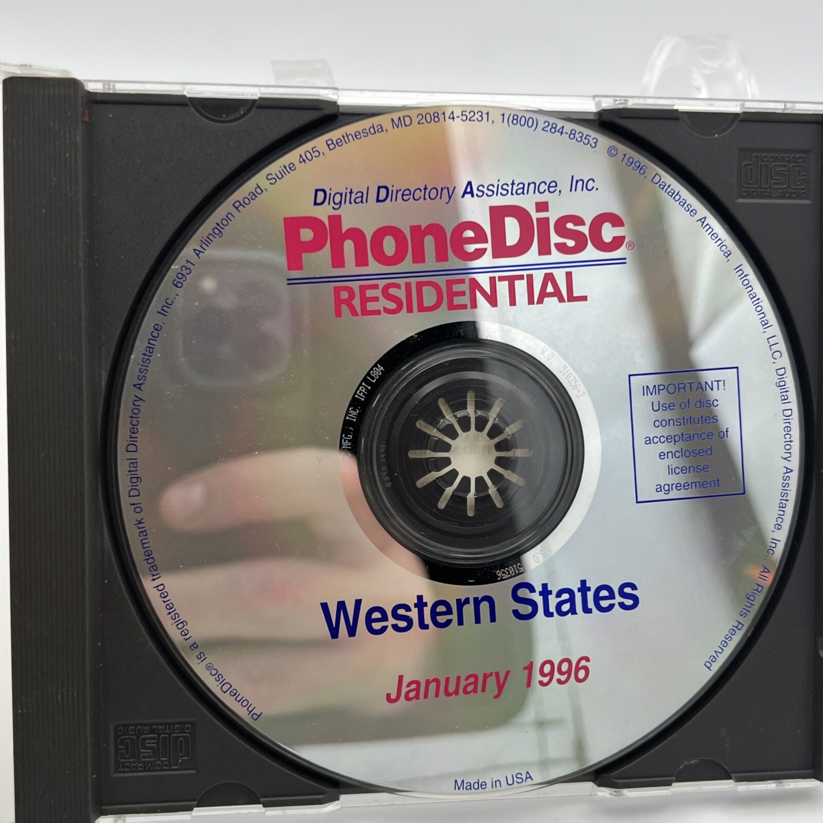 PhoneDisc Jan. '96 Phonebook Residential West Digital Directory Database CD-ROM