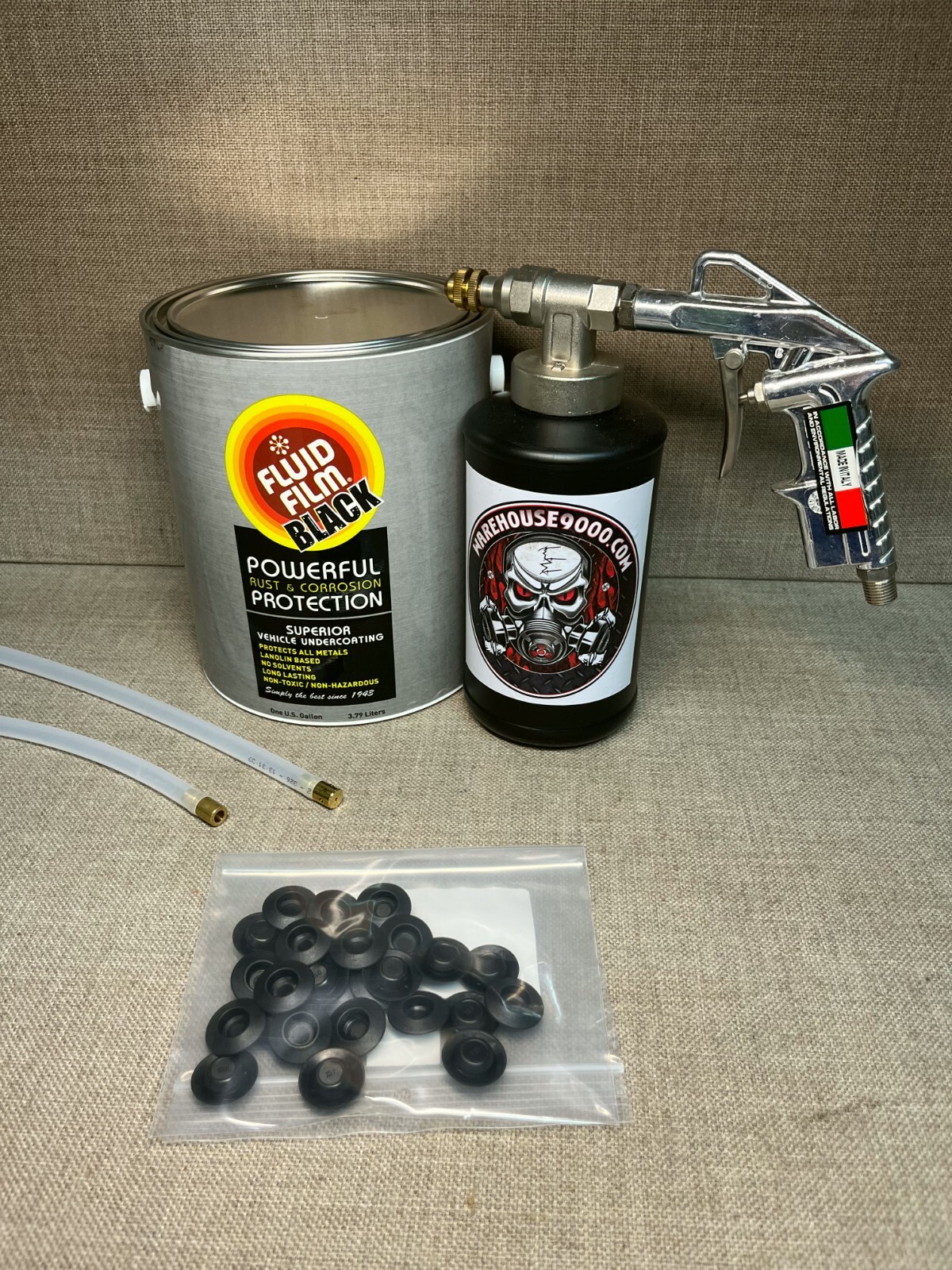 1 Gallon Fluid Film Black Pro Undercoat Gun Tool 2 Wands 1-empty Bottle 25 plugs