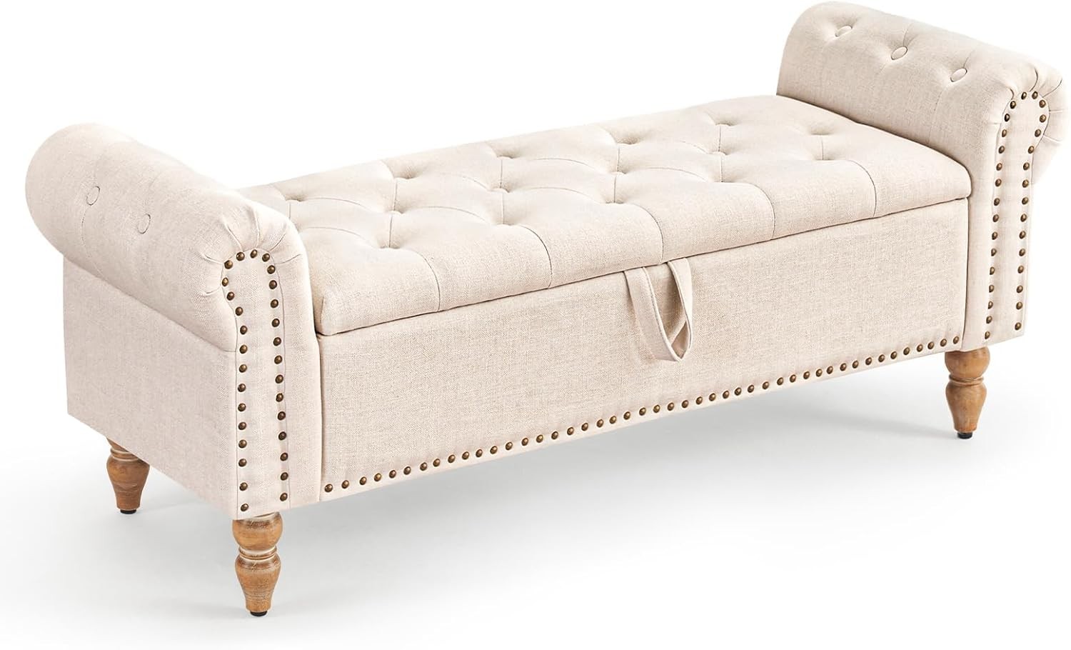 51” Storage Benches,with Upholstered Storage Ottoman Linen Window Bench