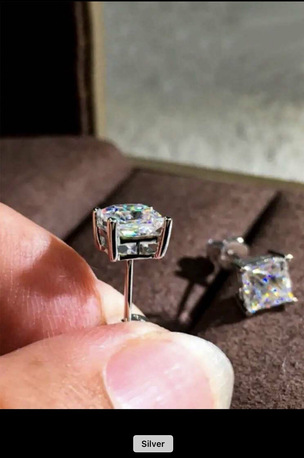 Square Diamond Stud Earrings Sterling Silver 925