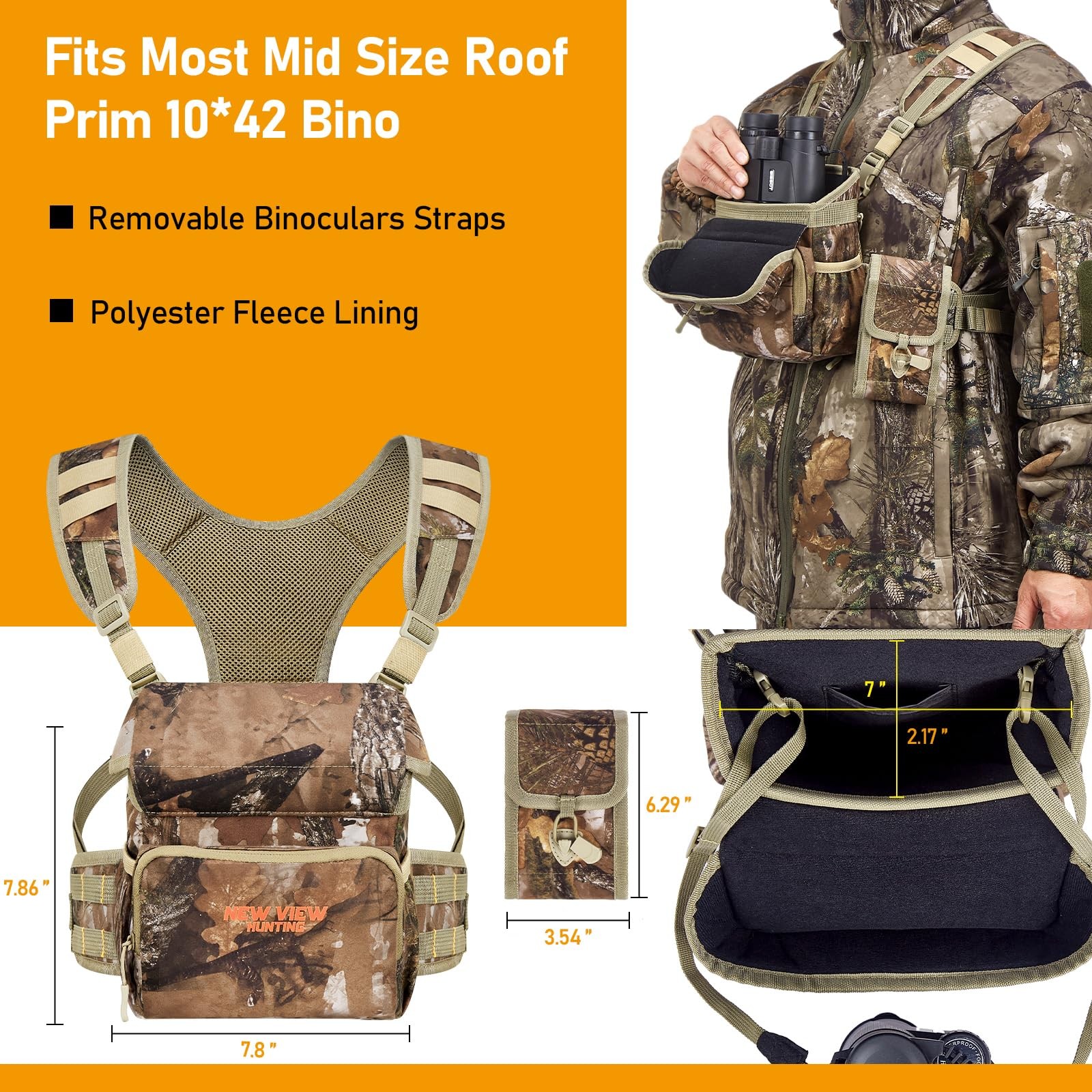 NEW VIEW Binocular Harness Chest Pack, Bino Case with Medium, Camo Quiet