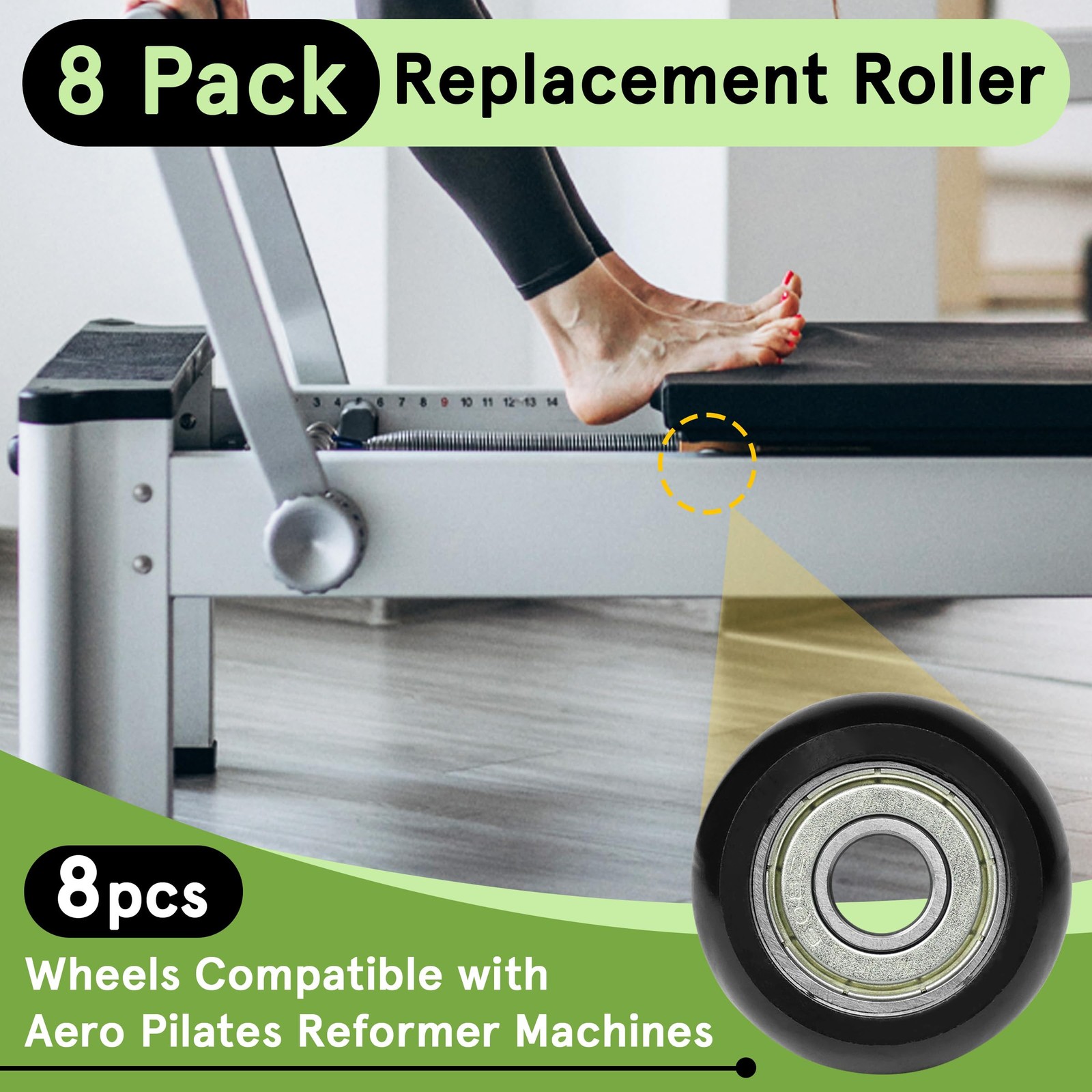 8 Pack Replacement Roller Wheels Compatible with Aero Pilates Reformer Machin...