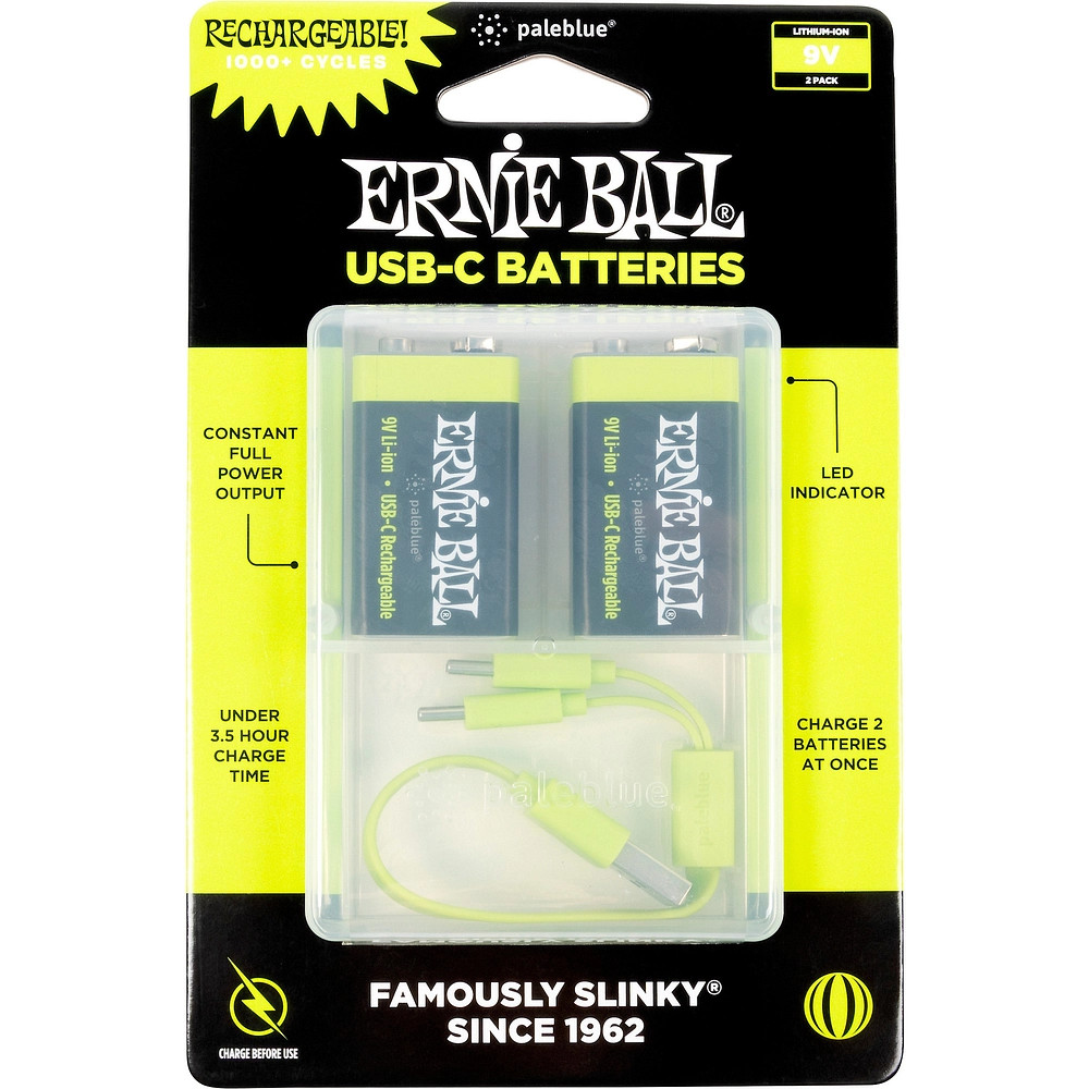 Ernie Ball USBC Rechargeable Battery 9V (2Pack)