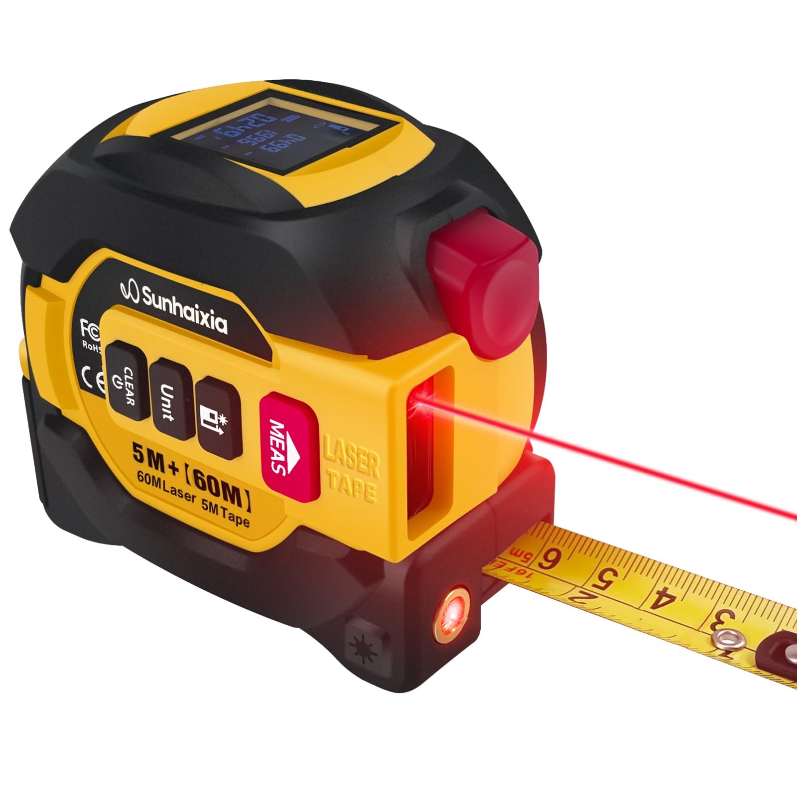 Laser Tape Measure 3 in 1 with Laser Level Crosshairs |196ft/60m Laser Distan...