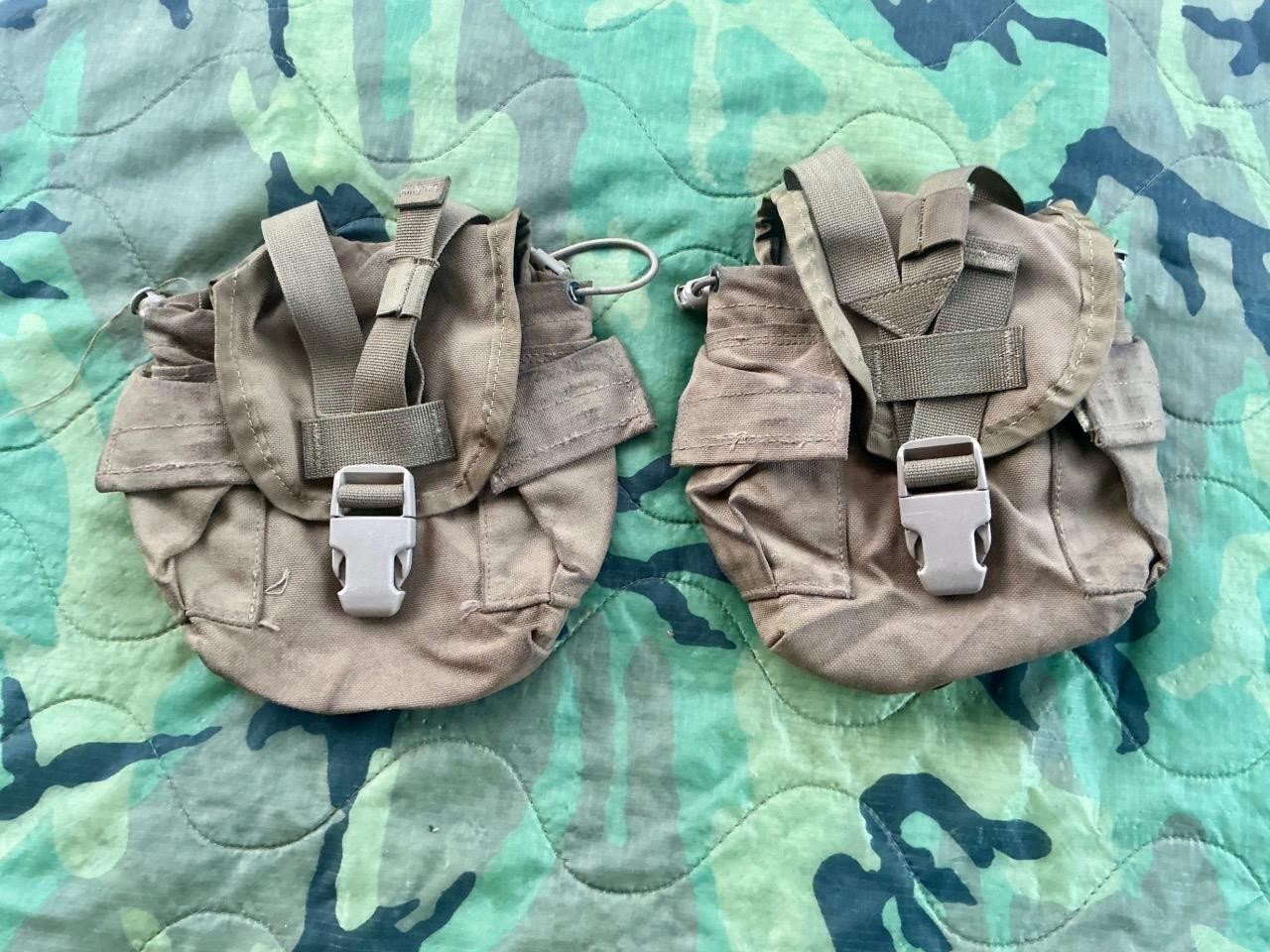2 Lot USMC FILBE Military Surplus MOLLE Utility Water Canteen Pouch Coyote GOOD