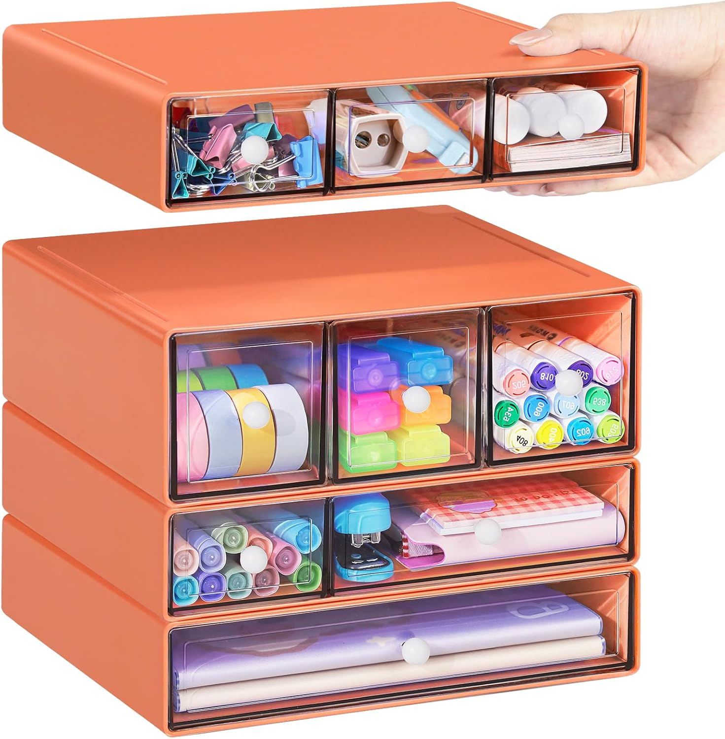 Desk Storage Organizer with 9 Drawers, 4 Tiers Stackable Desktop Craft Storage D