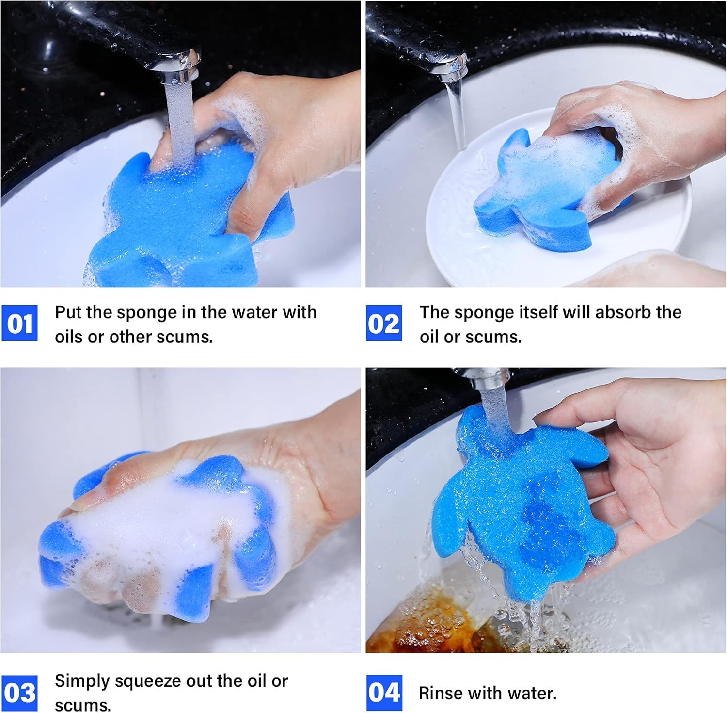 Chuangdi 24 Pieces Hot Tub Sponge, Turtle Oil Scum Absorbing Absorber Blue