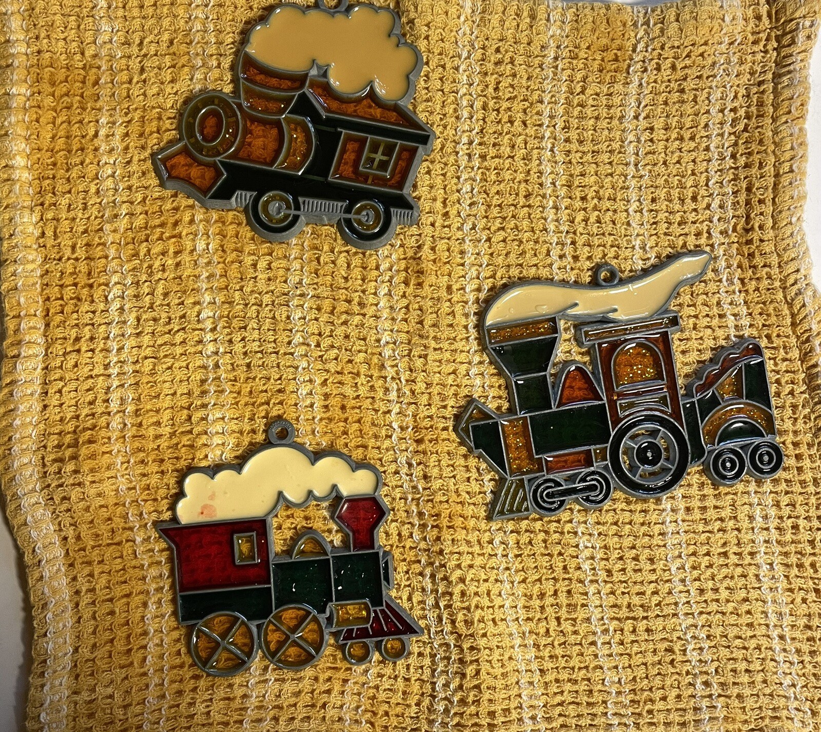 Vintage Train Locomotive Sun Catcher Mosiac Set Of 3