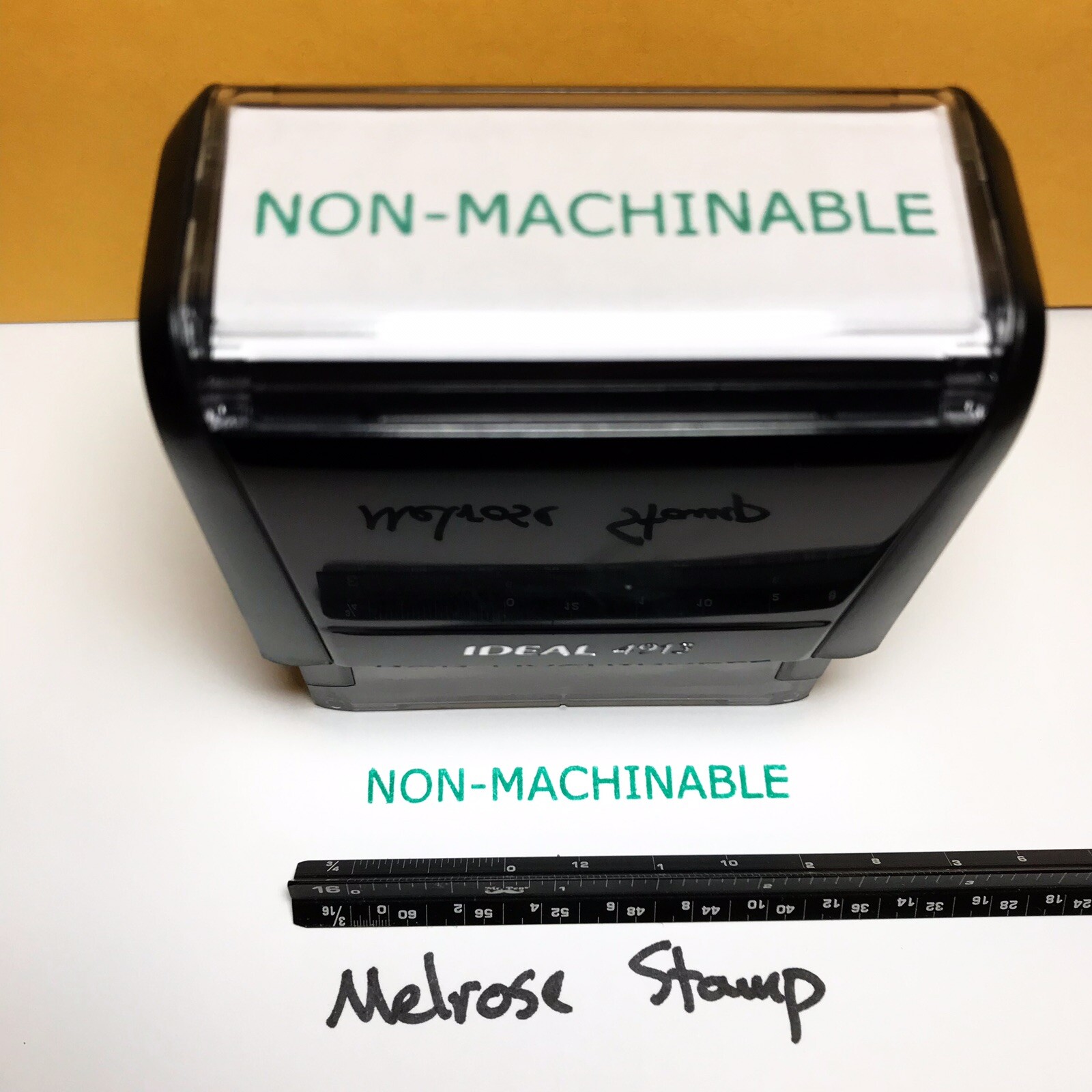 Nonmachinable Rubber Stamp Green Ink Self Inking Ideal 4913 Non-Machinable