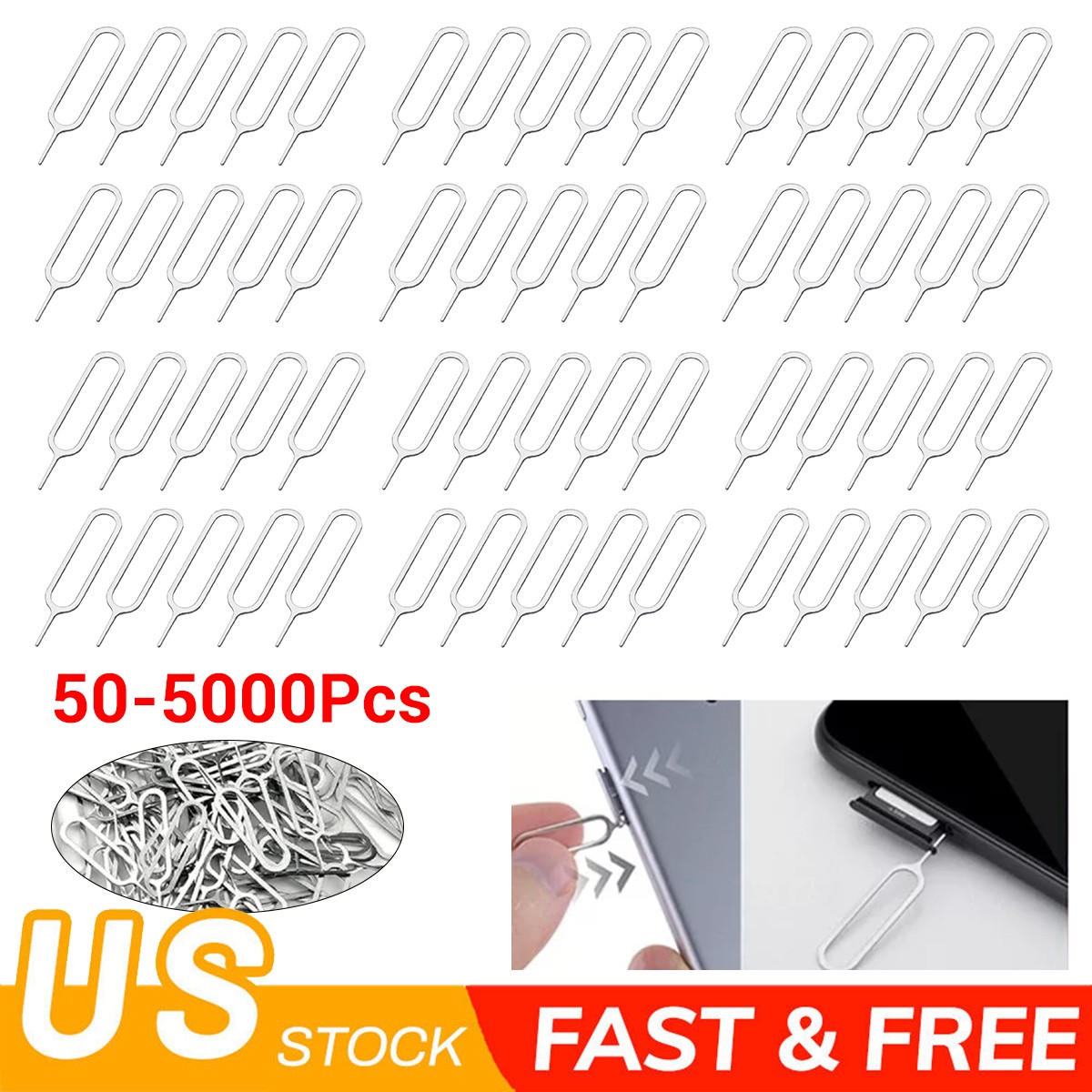 50-5000 Packs Lot Sim Card Tray Removal Ejector Pin Tool Cell Phone Universal