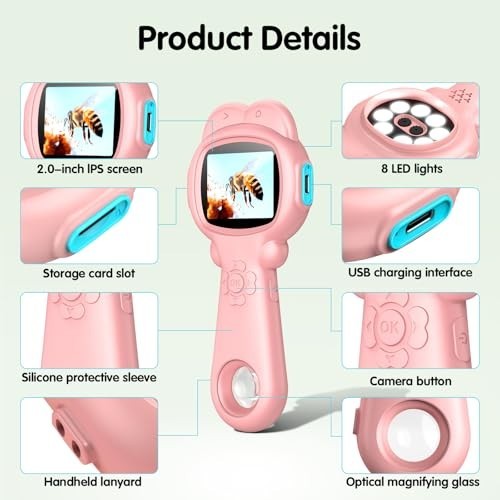 Microscope for Kids, Mini Portable Handheld Microscope with 500X Magnification,