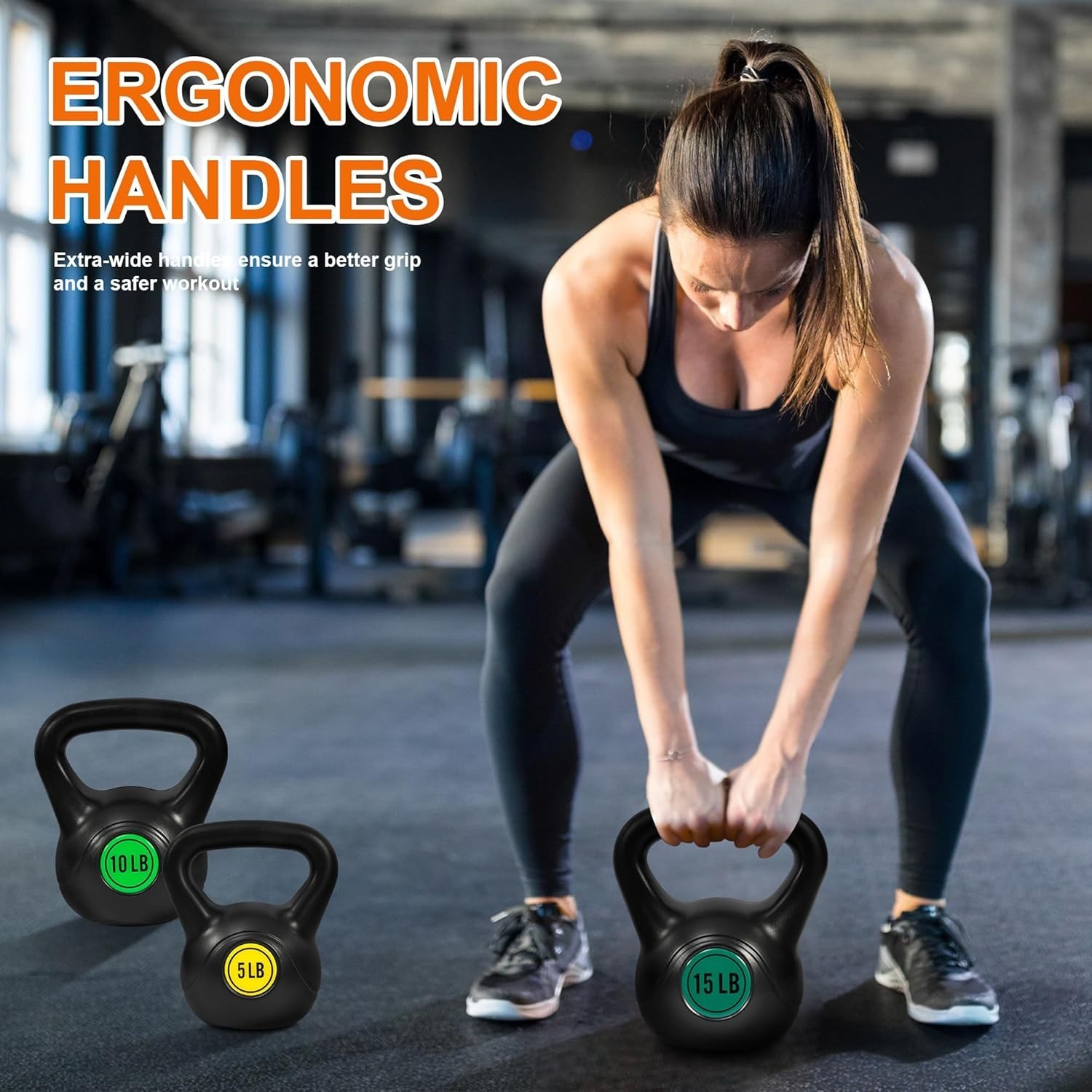 Ergonomic Kettlebell Set of 3 (5/10/15 lbs) - Stability for Effective Training