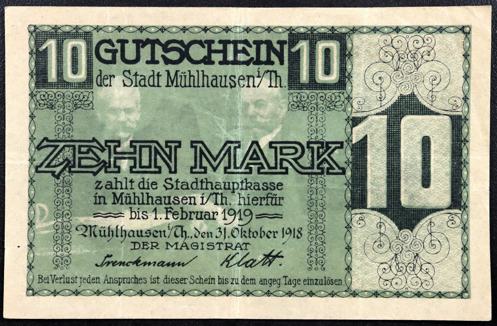 MÜHLHAUSEN 1918 10 Mark Grossnotgeld WWI German Notgeld Banknote