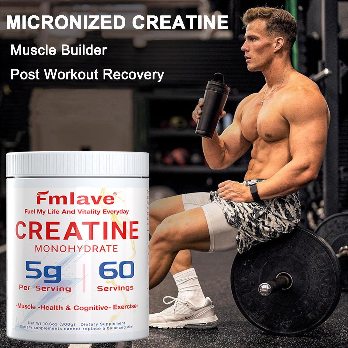 Fmlave Creatine Monohydrate 5g Micronized Creatine 10.58oz - 60 Serving Non-GMO