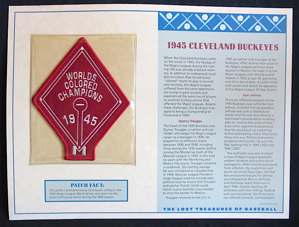 1945 CLEVELAND BUCKEYES Negro League LOST TREASURES BASEBALL Willabee Ward PATCH
