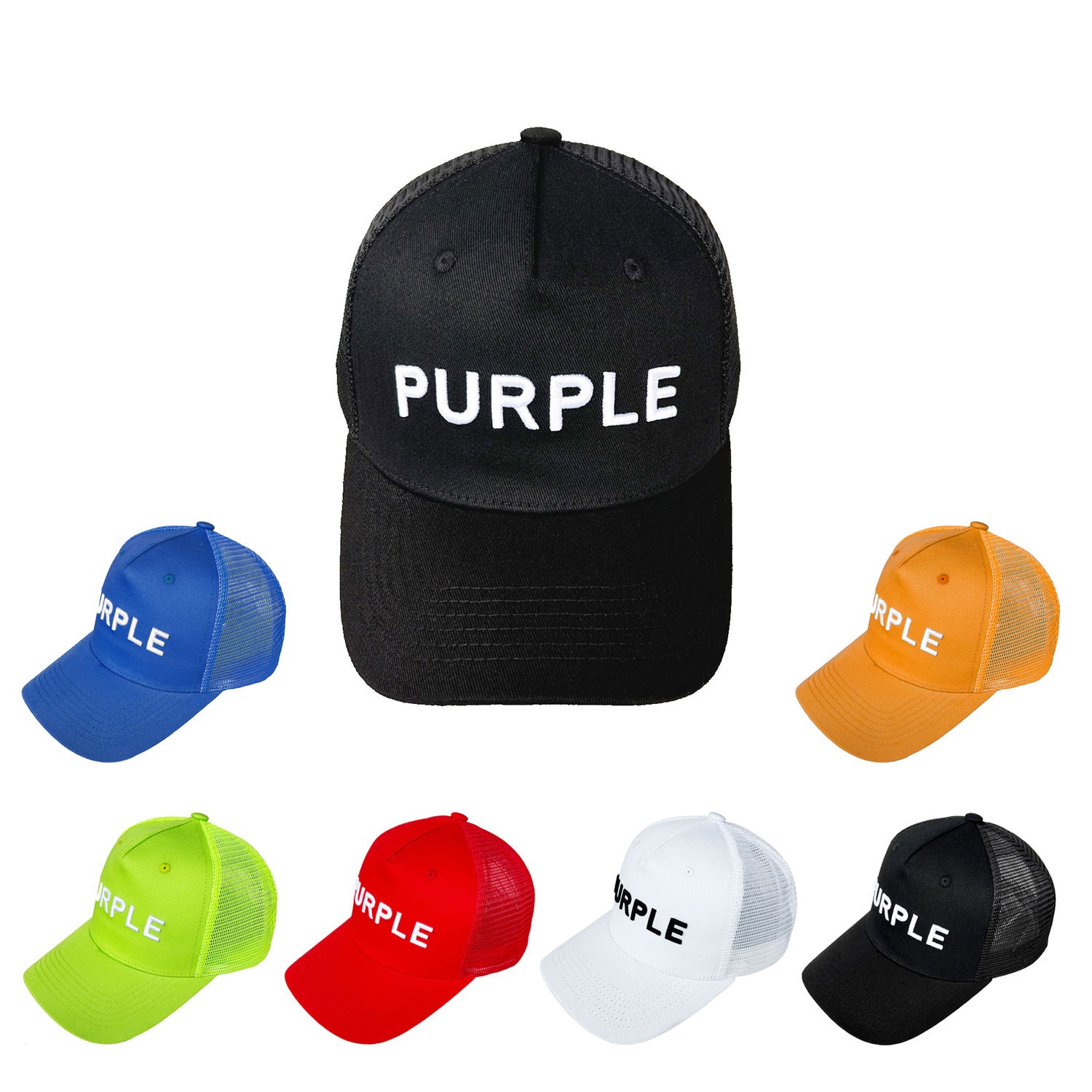 PURPLE Letter Embroidered Trucker Hat - Mesh Back Snapback Baseball Cap