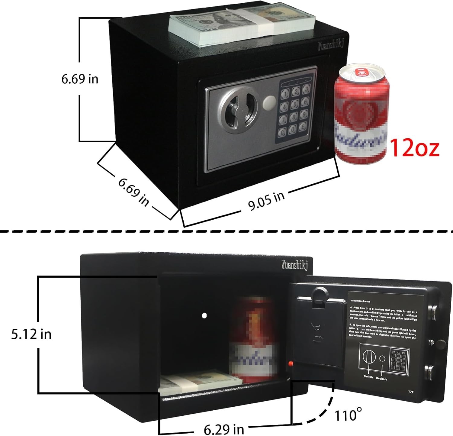Safe Box with Electronic Keypad, Small Hidden Steel Security Lock Box with Ke...