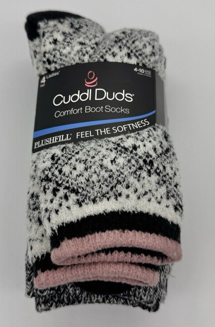 Cuddl Duds Multicolor Comfort Boot Socks 4 Pairs Size 4-10 Plushfill NEW