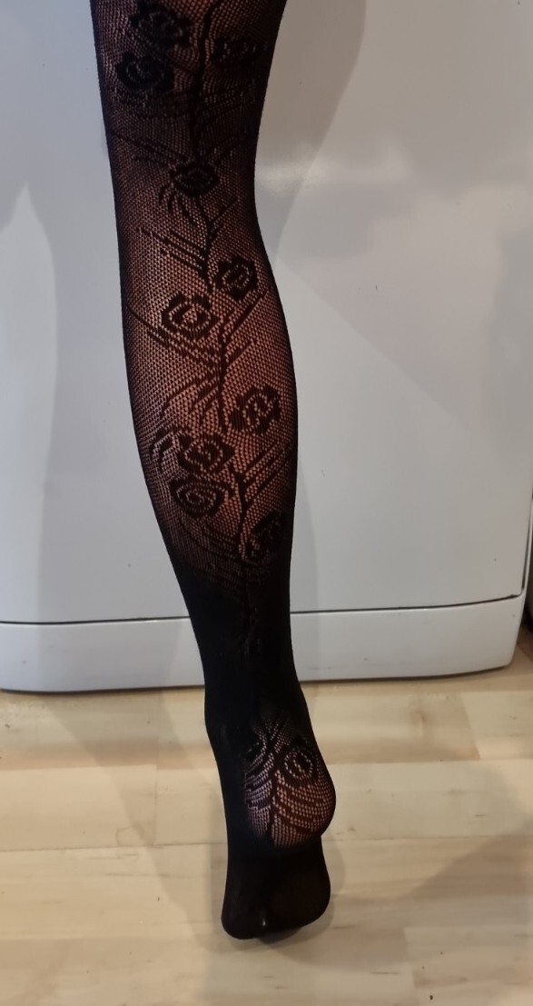 Ladies New Black Rose Patterned Designer Tights