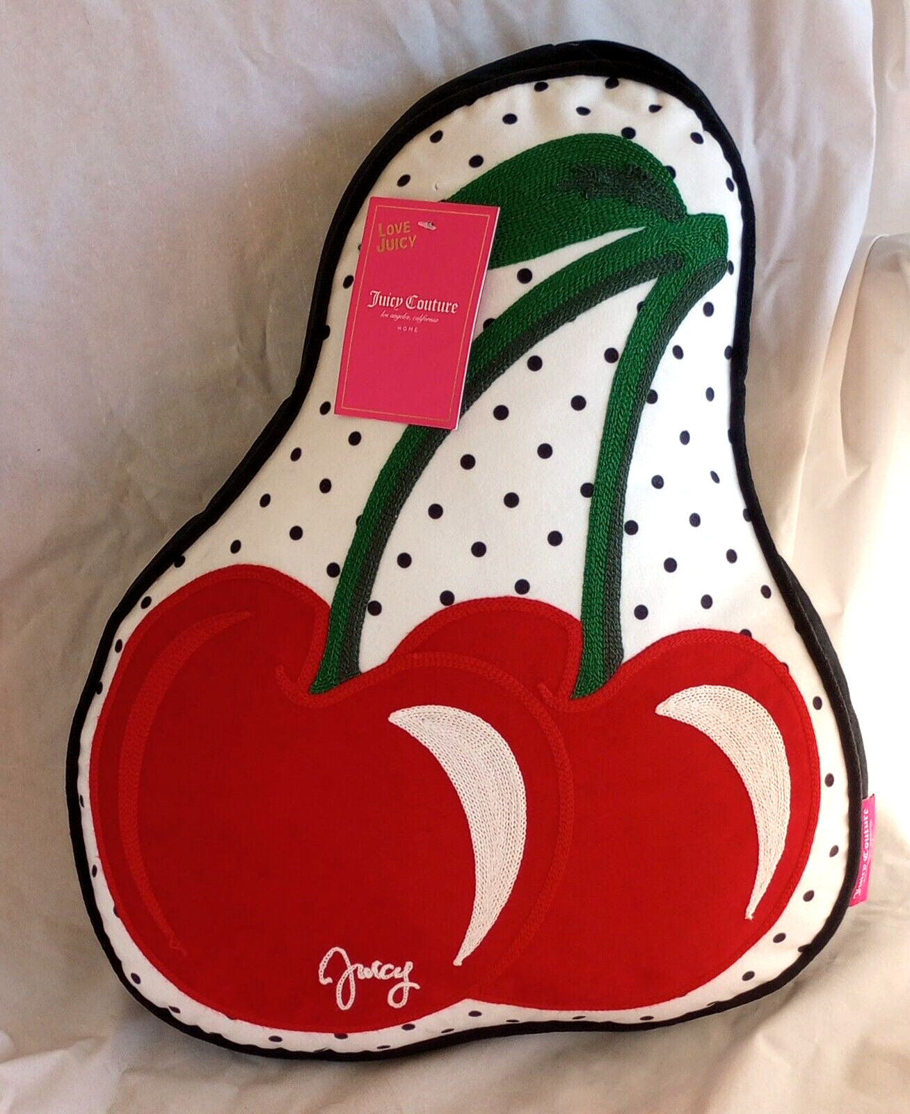 Juicy Couture Home Cherry Polka Dot Throw Pillow Retro Girls Teen Velvet Bedding