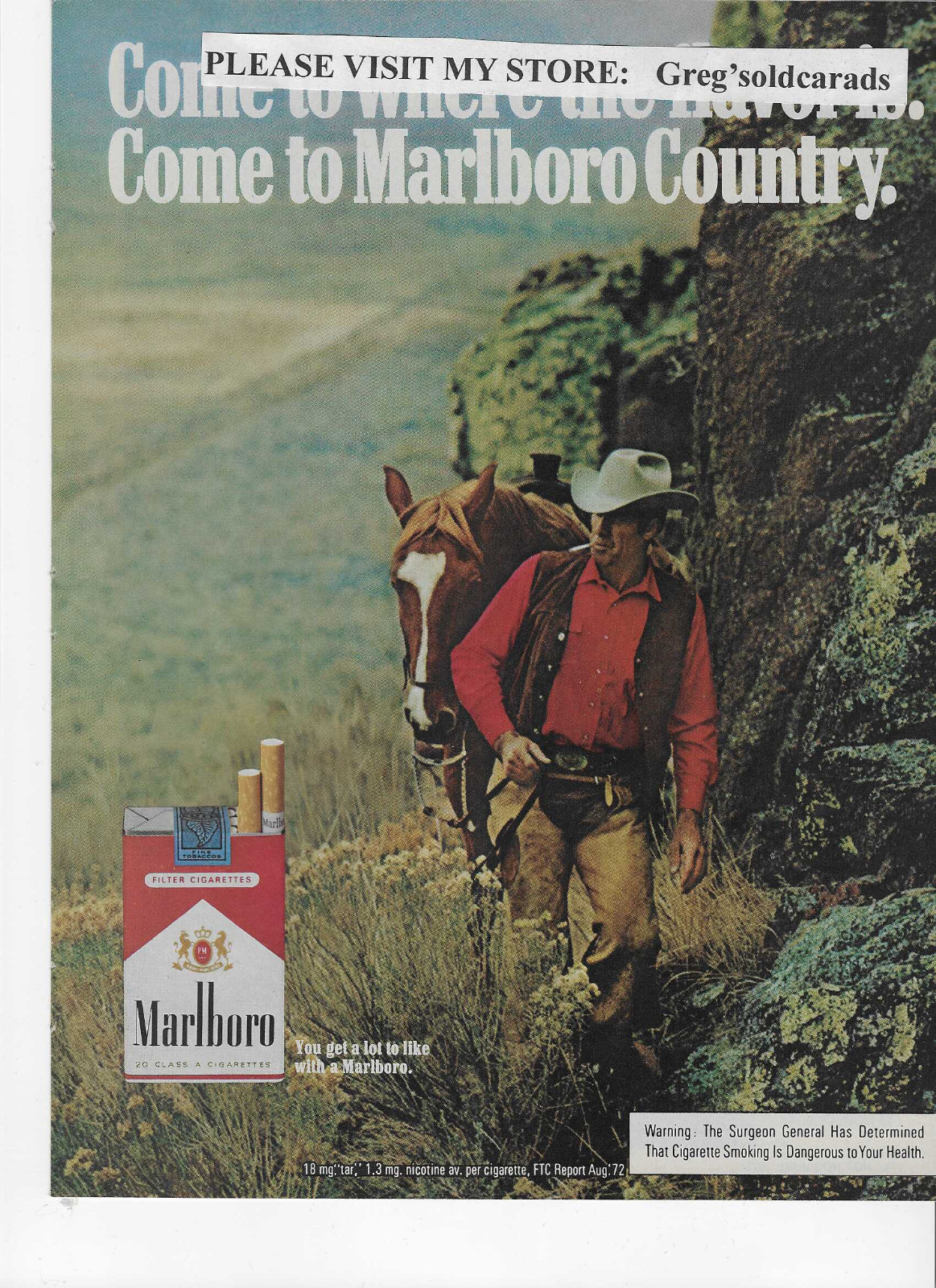 Original 1973 Marlboro  Cigarettes vintage print ad:  with cowboy and horse
