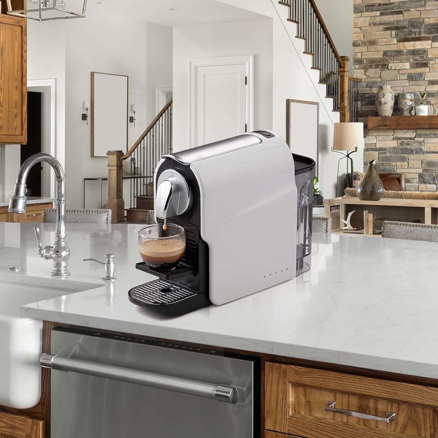 Espresso Pod Machine for Home, Compact Capsule Coffee Maker White