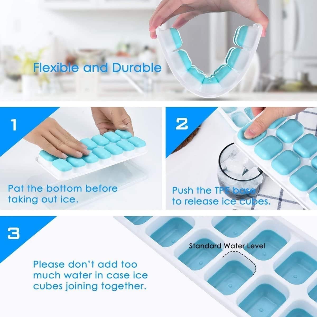 Silicone Ice Cube Trays with Spill-Resistant Lid - Includes 28 Cubes - 2 Pack