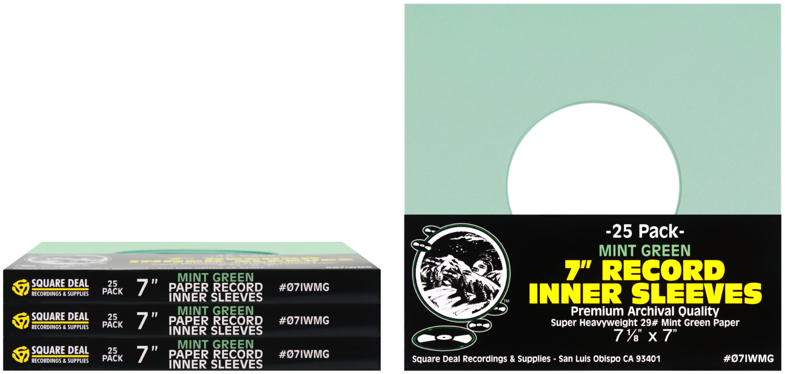 (100) 7" Record Inner Sleeves - Premium COLORED Mint Green Paper ARCHIVAL
