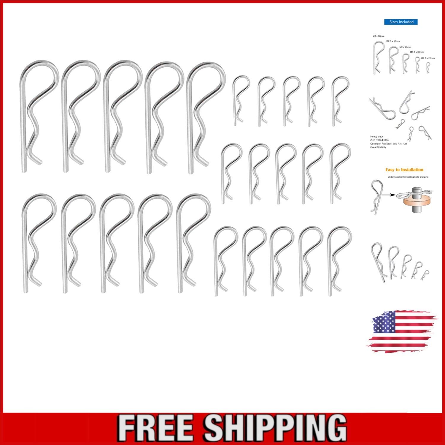 25 Pcs Zinc Plated Hairpin Cotter Pins - 5 Sizes for Secure Fastening Solutions