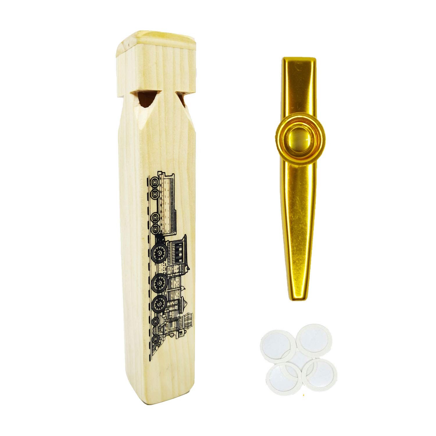 2Pcs-Wooden Train Whistle and Gold Kazoo for Music Instrument Gifts Wood Musi...