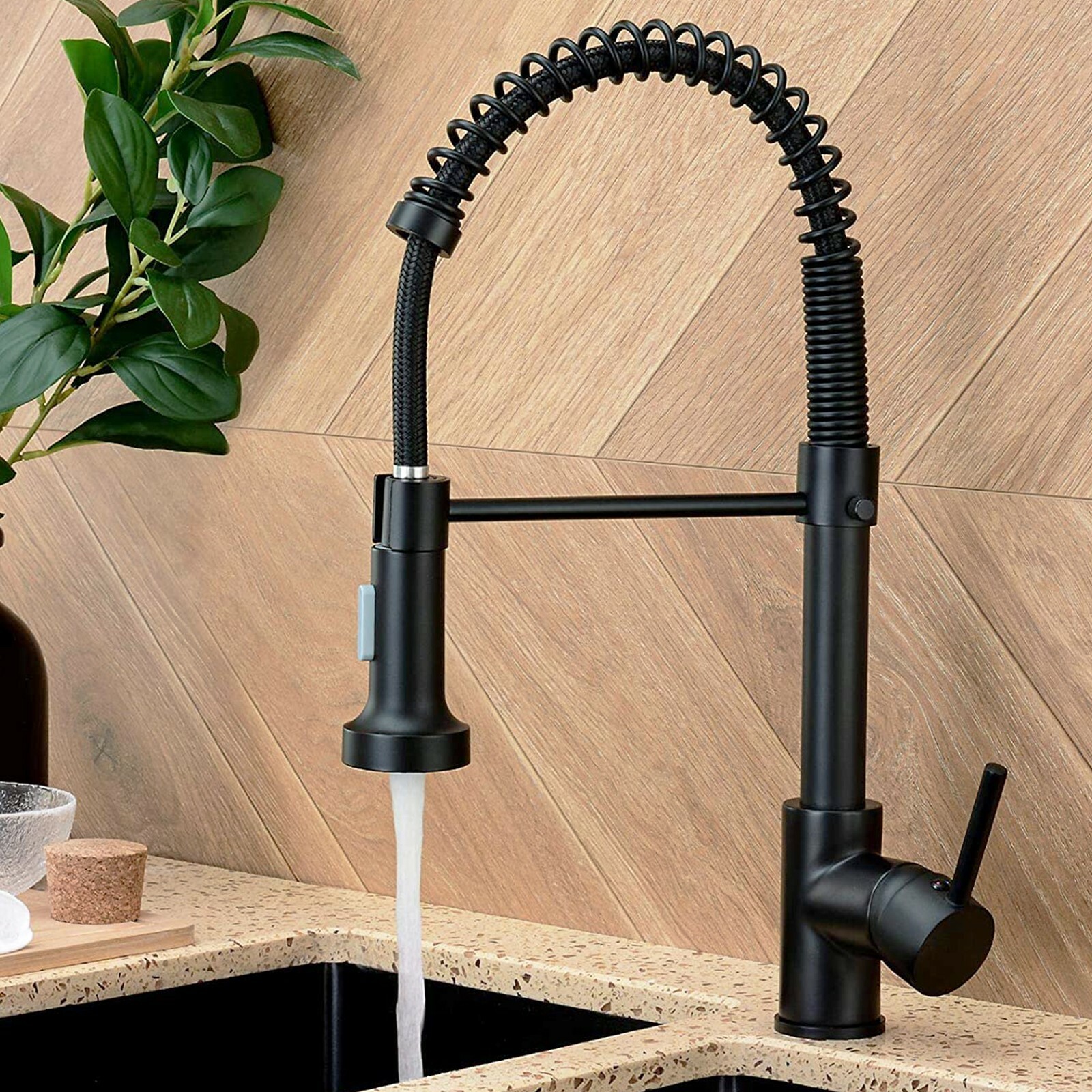Matte Black Pull Down Kitchen Faucet with Sprayer Single Handle Sink Mixer Taps