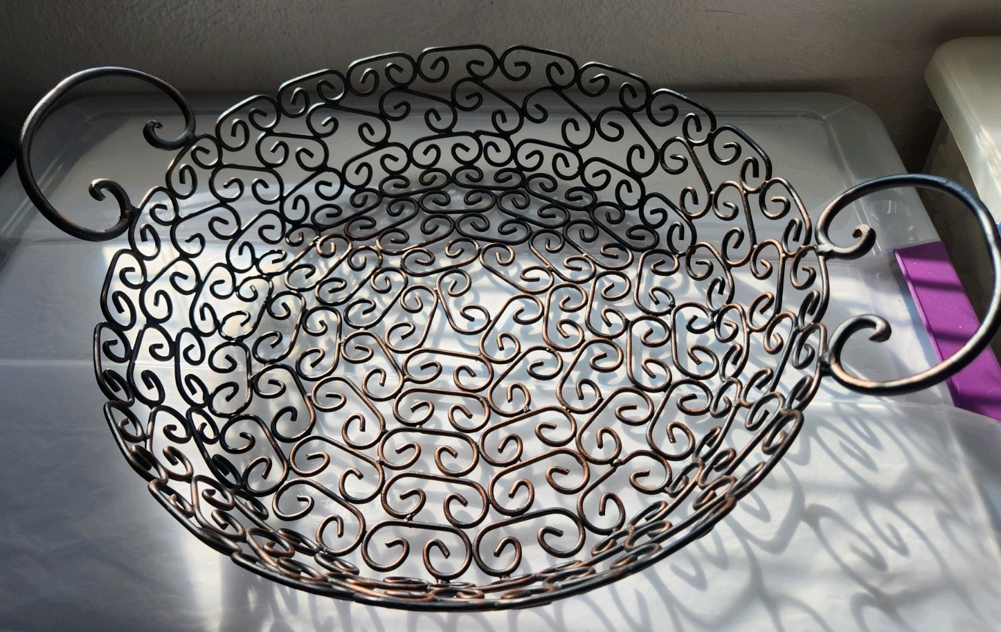 Wrought Iron Handle Decorative Tray Brown/Black Scrolled Pattern- BN!