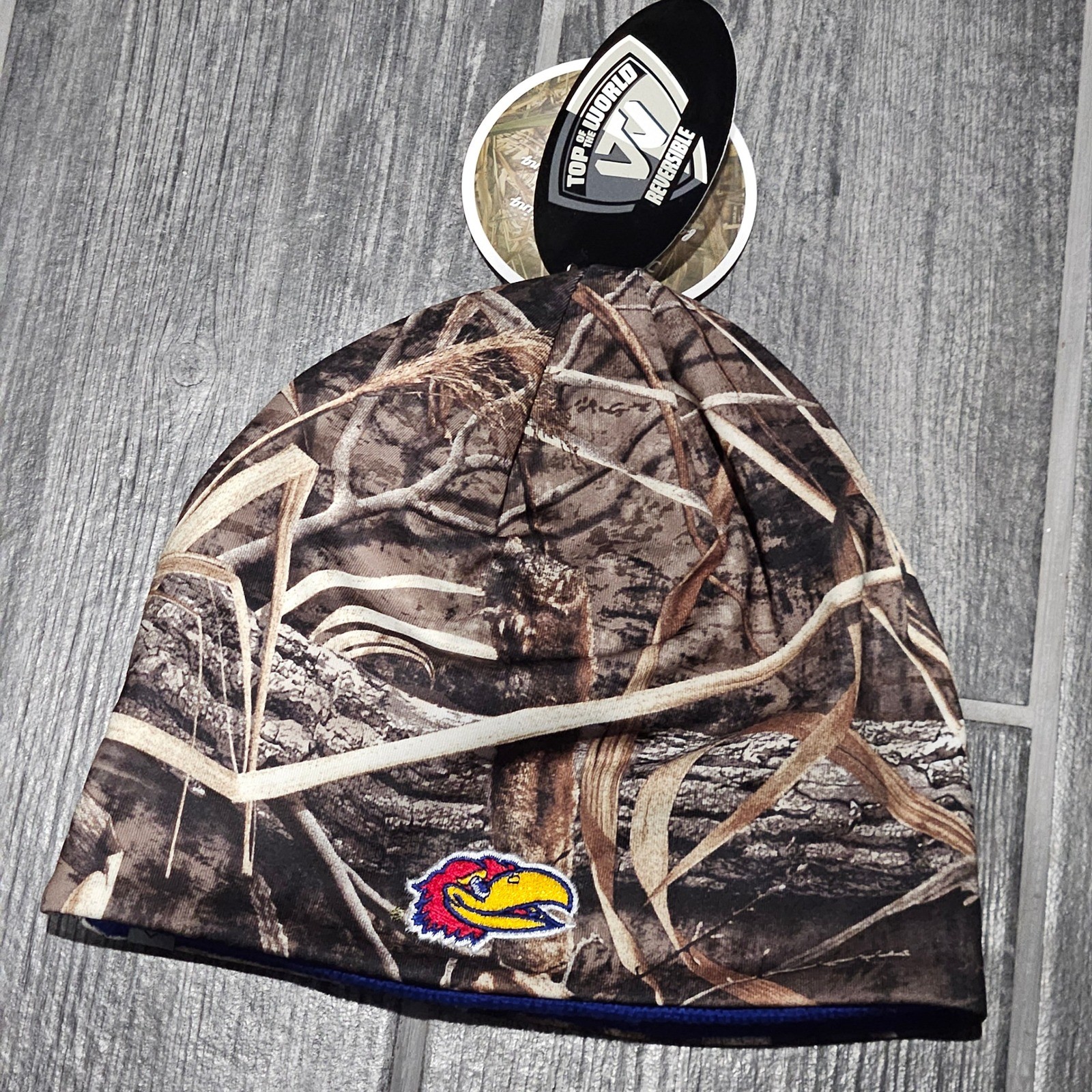 Kansas Jayhawks Reversible Beanie Hat Realtree Max5 Blue Seasons Knit KU
