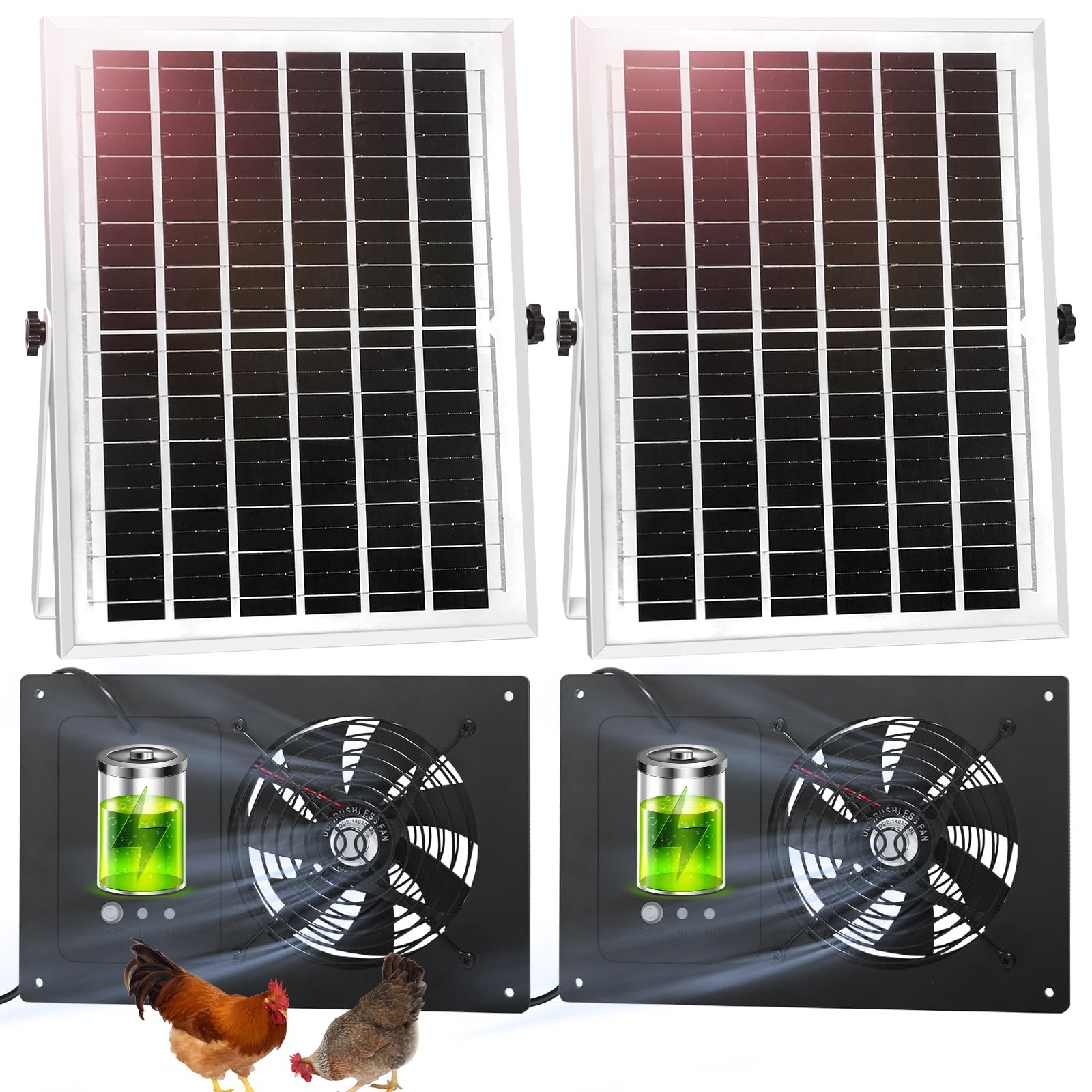 Solar Exhaust Fan with Battery and 3H/6H Timer, High Speed IP65 Ventilation
