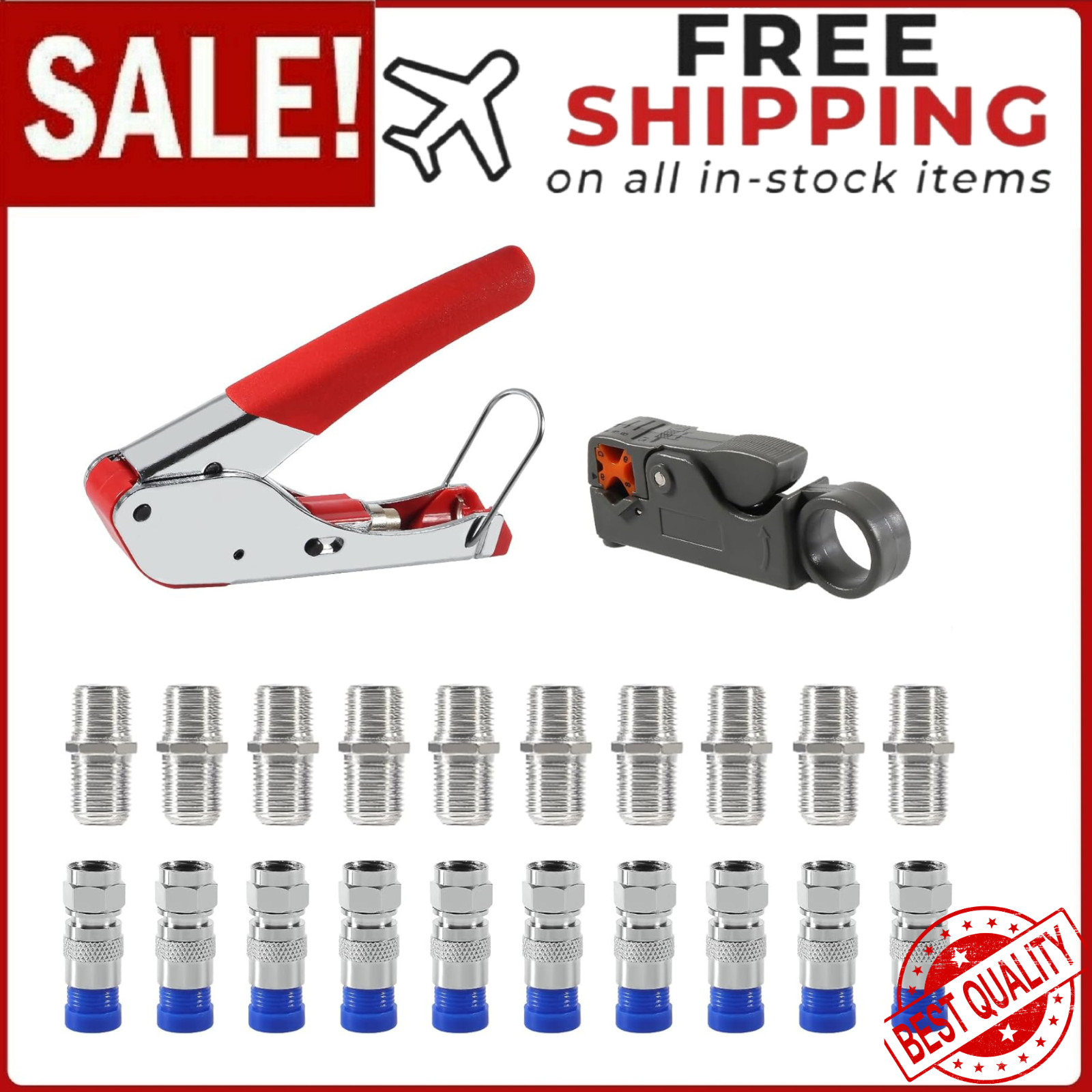 Coaxial Compression Tool Kit Crimper Wire Stripper TV Coax Cable CCTV Repair New