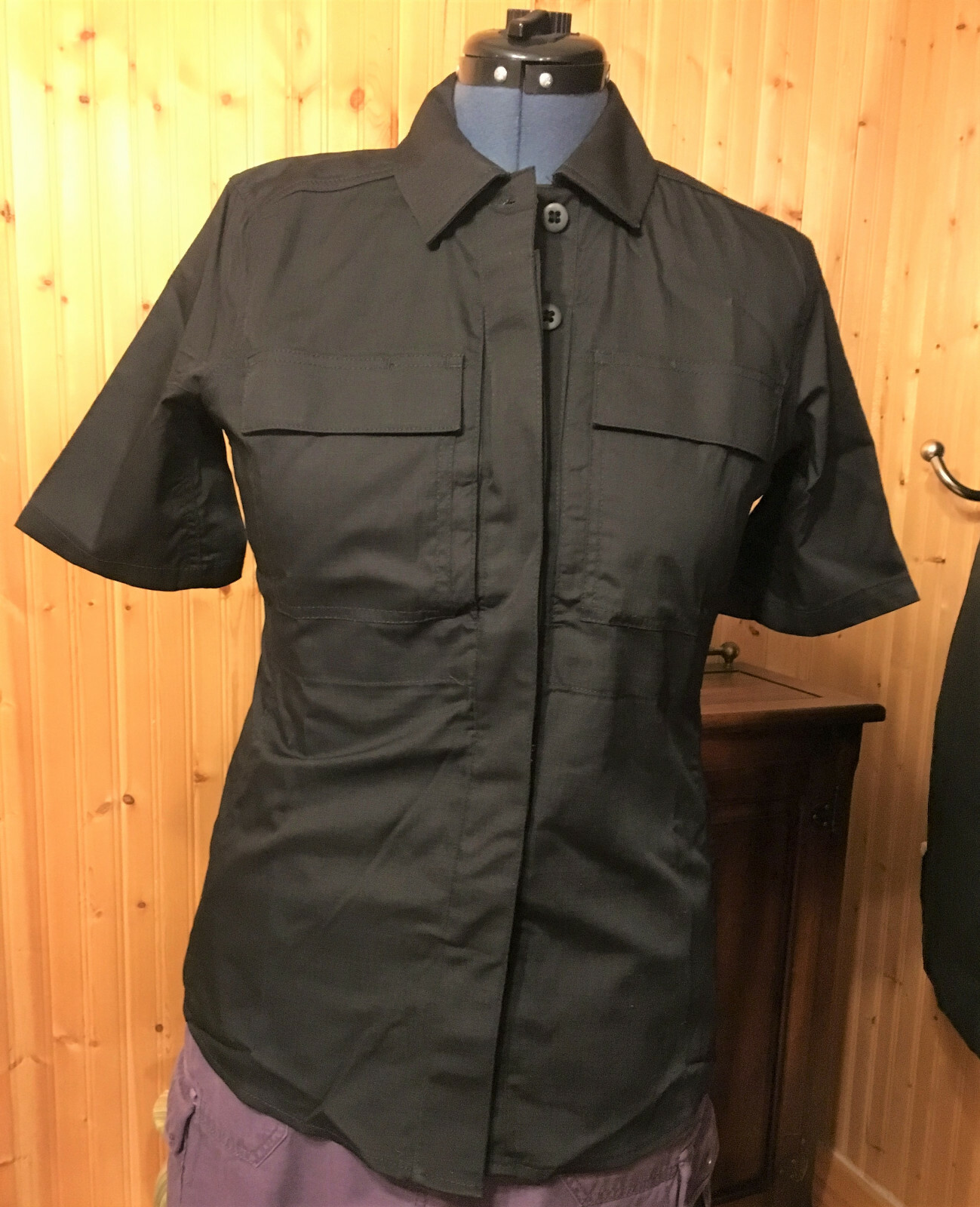 Womens Black Poly Cotton Vented Short Sleeve Tactical BDU shirt Small to Med NEW