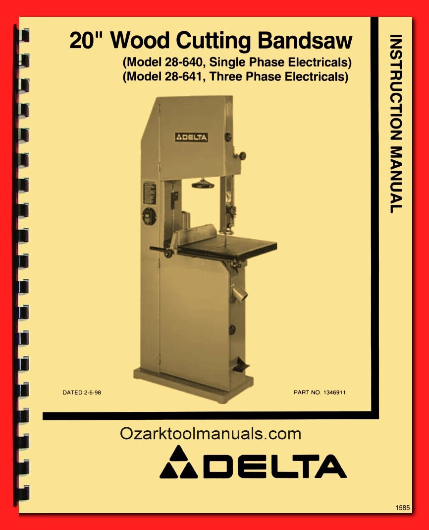 DELTA 20" Wood Band Saw 28-640 28-641 Owner Instruction Service Part Manual 1585