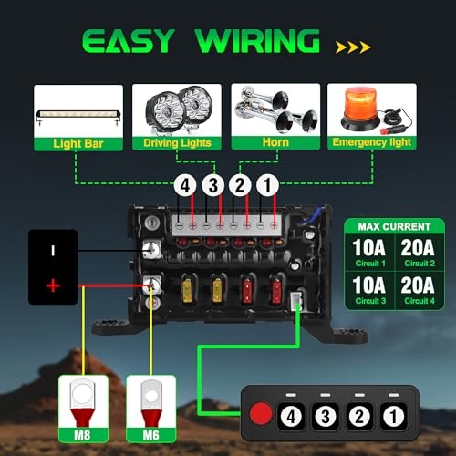 AS40, Circuit Control Power Relay Box, 4 Modes Toggle 4 Gang Switch Panel