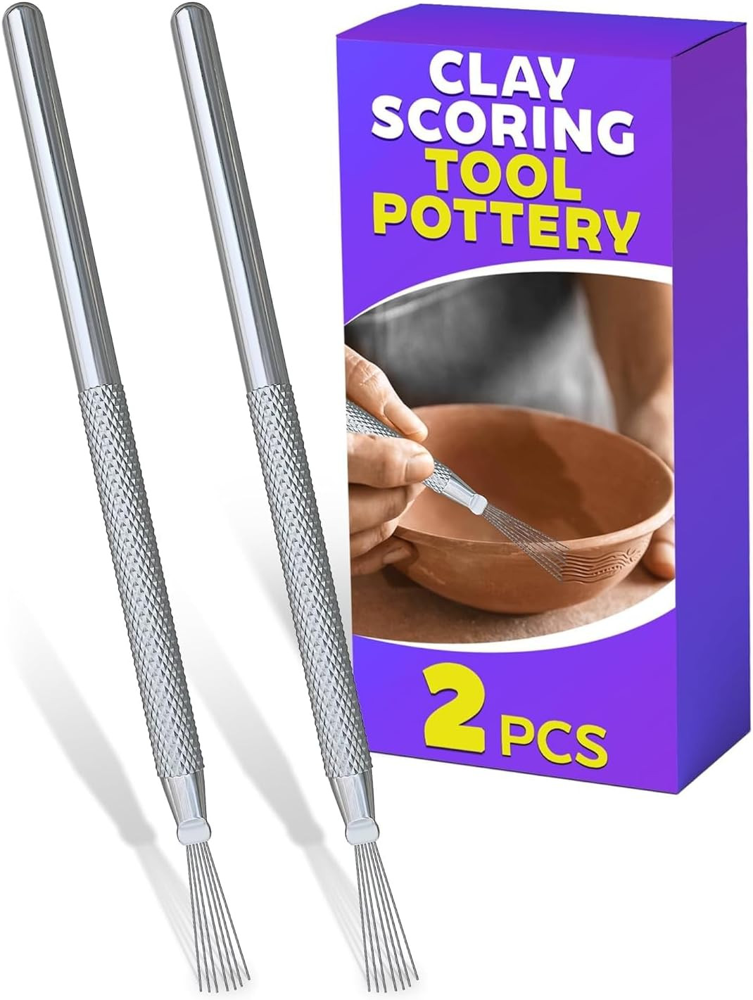 2 Pcs Pottery Scoring Tool – 5.33 Inch Clay Scoring Tool with Feather Wire Textu