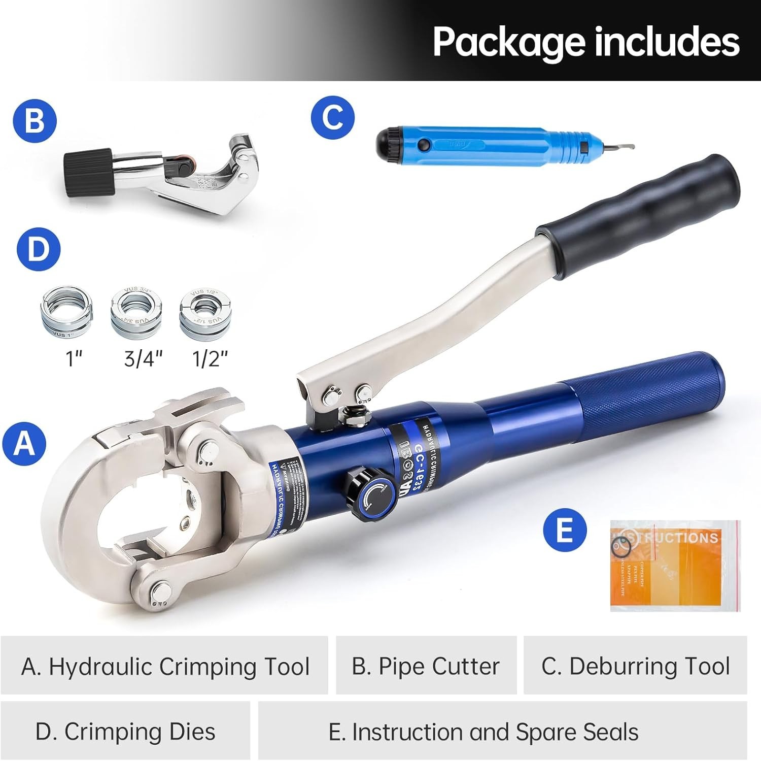 Copper Pipe Crimper Tool Set with Jaw Press Pliers