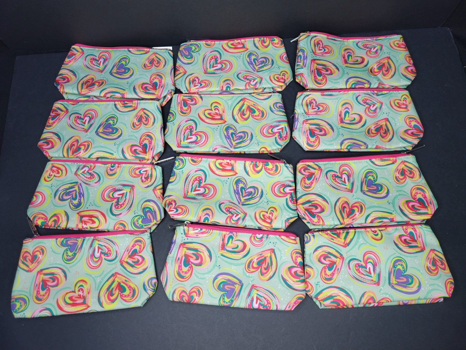 12x Clinique Small Cosmetic Makeup Toiletry Bag Carry Soft Pouch Colorful Hearts