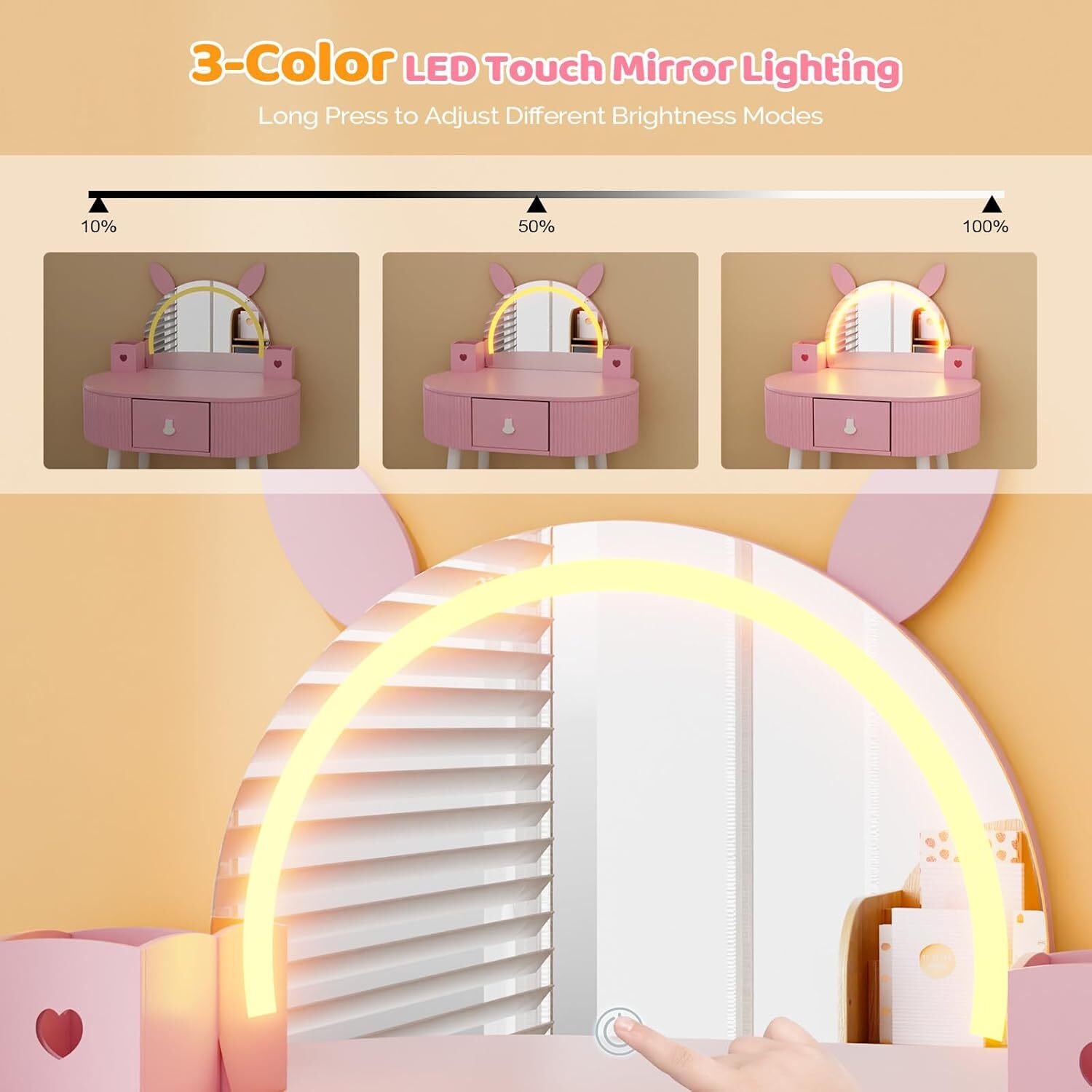 JOYMOR Kids Vanity with Lights, Girls Vanity Set w/Touch Screen 3 Colors
